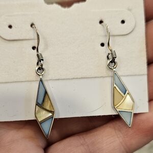Geometric Blue and Gold Earrings